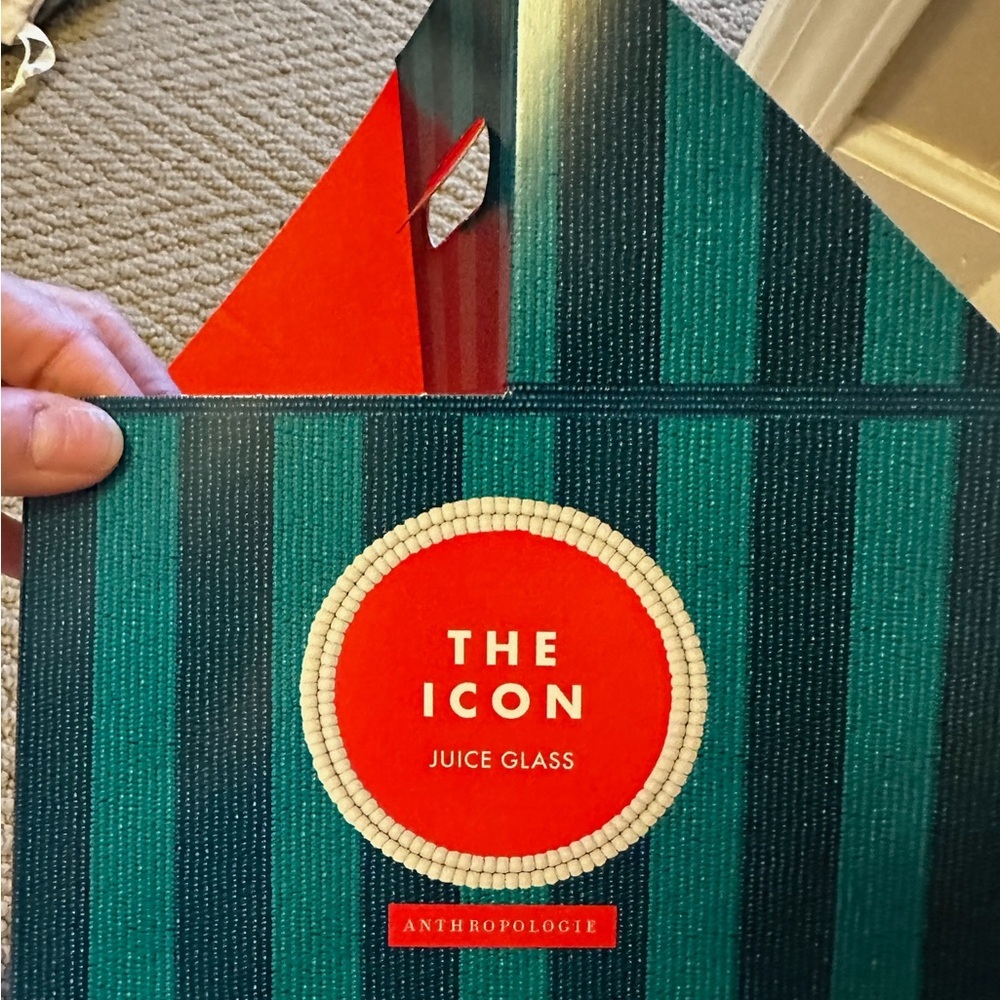 Anthropologie Teal Stripe Gift Box with Red Badge